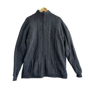 Aran Sweater Market Wool Cardigan Men's 3XL Gray Full Zip Fisherman Sweater